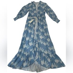Palmacea Blue and White Floral Swimwear Resort Coverup with Flowing Design